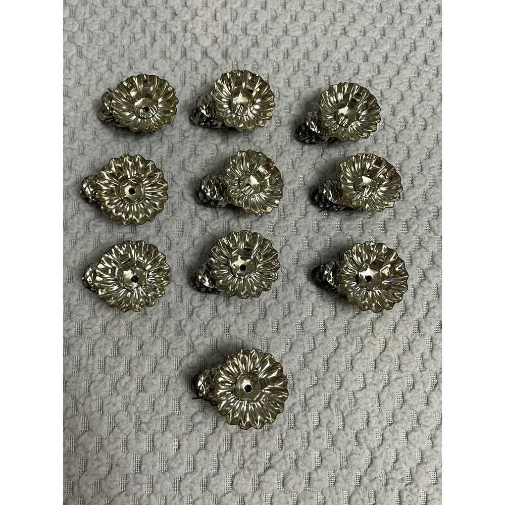 Vtg Silver Tin Christmas Tree Candle Clips Holder‎ Granny MCM Holiday Ornament